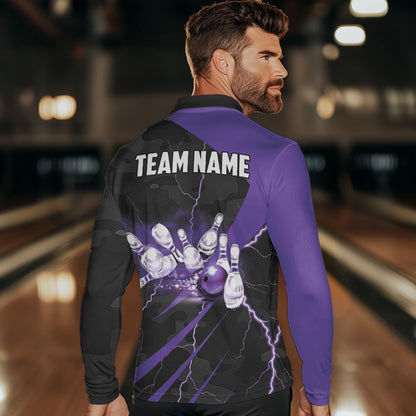 Black Camo Purple Lightning Thunder Bowling Shirts For Men Custom Bowling Team League Jerseys NQS9689