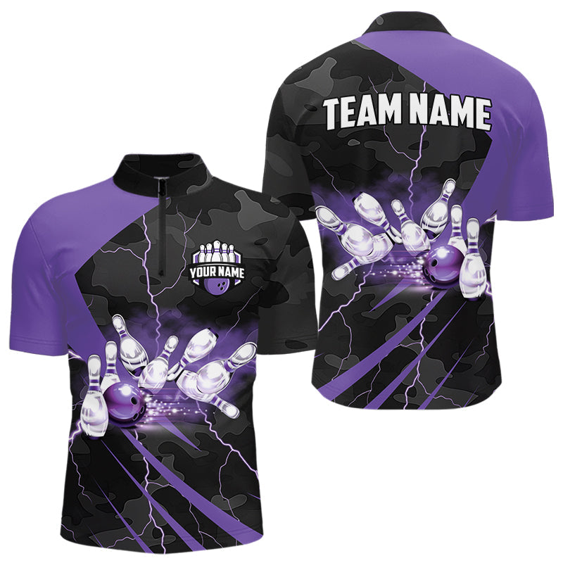 Black Camo Purple Lightning Thunder Bowling Shirts For Men Custom Bowling Team League Jerseys NQS9689