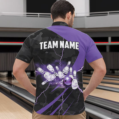 Black Camo Purple Lightning Thunder Bowling Shirts For Men Custom Bowling Team League Jerseys NQS9689