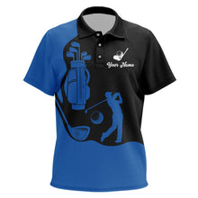 Load image into Gallery viewer, Black and Blue Kid golf polo shirt customized name golf clothing, personalized golf gifts NQS9691