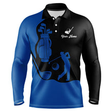 Load image into Gallery viewer, Black and Blue Mens golf polo shirt customized name golf clothing, personalized golf gifts NQS9691