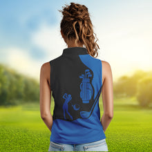 Load image into Gallery viewer, Black and Blue Women Sleeveless polo shirt customized name golf clothing, personalized golf gifts NQS9691