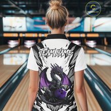 Load image into Gallery viewer, Black and White Bowling Polo, Quarter Zip Shirts For Women Custom Purple Dragon Bowling Team Jerseys NQS11740