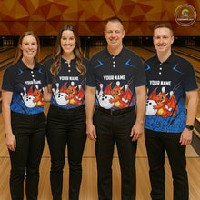 Load image into Gallery viewer, Black and Blue Camo Funny Dragon Bowling Polo, 1/4 Zip Shirts For Women Custom Bowling Team Jerseys NQS11741