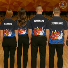 Load image into Gallery viewer, Black and Blue Camo Funny Dragon Bowling Polo, 1/4 Zip Shirts For Women Custom Bowling Team Jerseys NQS11741