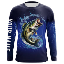 Load image into Gallery viewer, Largemouth Bass Fishing blue lightning long sleeve Fishing shirts Customized Bass fishing jerseys NQS287