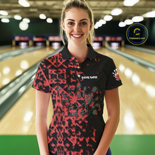Load image into Gallery viewer, Black and Red Camo Funny Skull Bowling Polo, Quarter Zip Shirt for Women Custom Bowling Team Jersey NQS9969