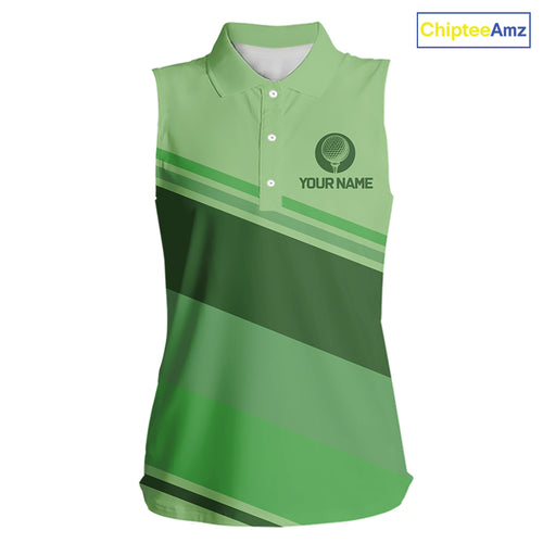 Green Women sleeveless golf polo shirts custom name ladies golf tops, unique gift for the golfers NQS9970
