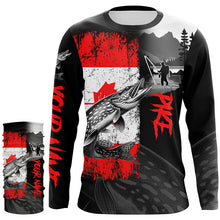 Load image into Gallery viewer, Canadian Flag Northern Pike Fishing Custom long sleeve performance Fishing Shirt, Pike fishing jerseys NQS8056