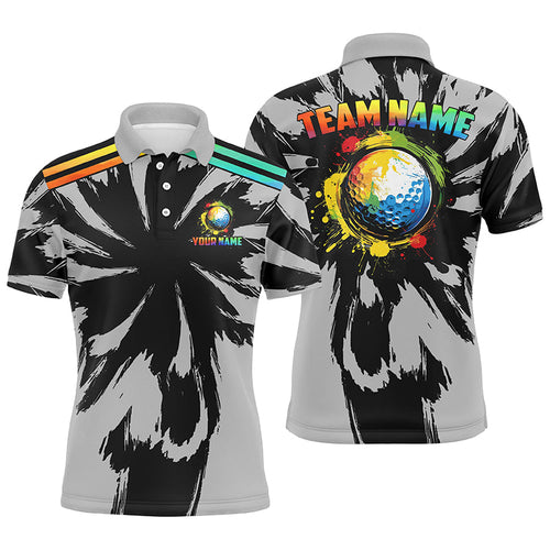 Black and gray pattern custom watercolor golf ball team Mens golf polos shirt, unique golf gifts NQS8058