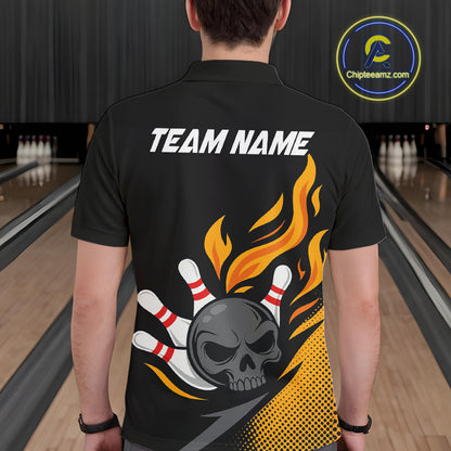 Custom Black and Yellow Flame Skull Bowling shirts for Men, bowling team league jerseys with Name NQS10263