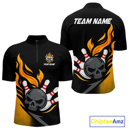 Custom Black and Yellow Flame Skull Bowling shirts for Men, bowling team league jerseys with Name NQS10263
