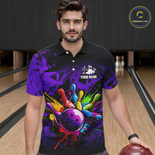 Load image into Gallery viewer, Colorful bowling jerseys Polo, 1/4 Zip Shirt for Men Custom Bowling Team shirts for bowler | Purple NQS8258