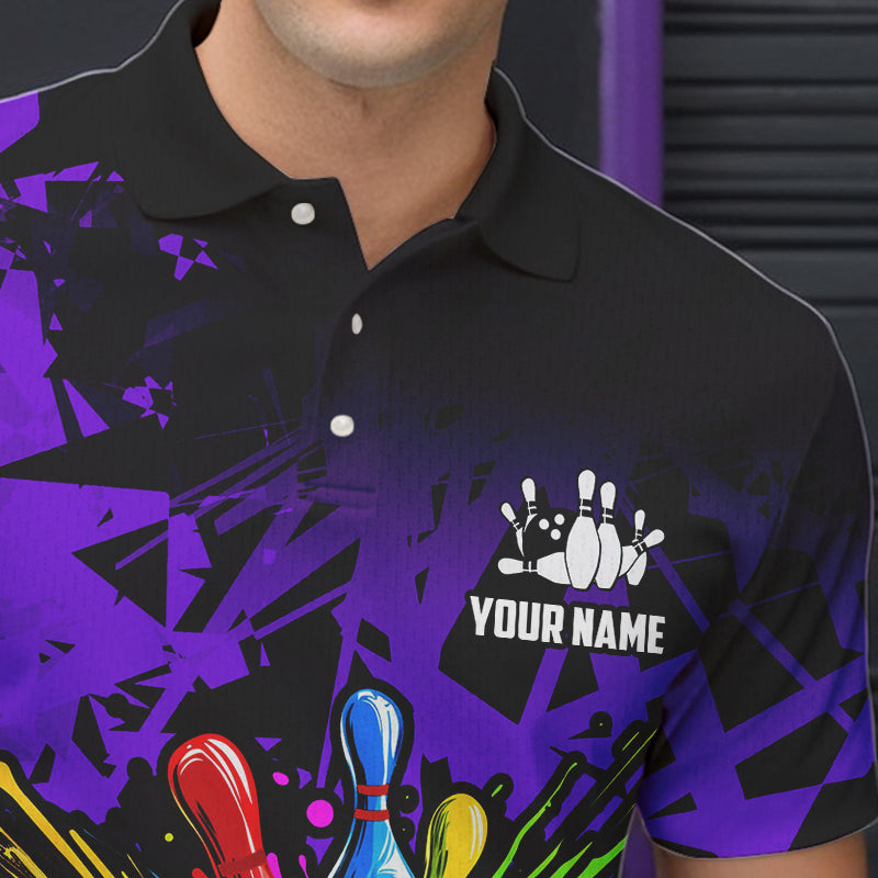 Colorful bowling jerseys Polo, 1/4 Zip Shirt for Men Custom Bowling Team shirts for bowler | Purple NQS8258