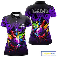 Load image into Gallery viewer, Colorful bowling jersey Polo, 1/4 Zip Shirt for Women Custom Bowling Team shirts for bowler| Purple NQS8258