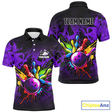 Load image into Gallery viewer, Colorful bowling jerseys Polo, 1/4 Zip Shirt for Men Custom Bowling Team shirts for bowler | Purple NQS8258