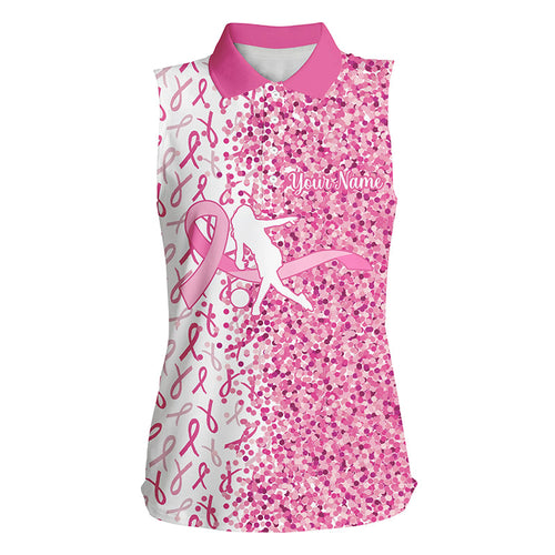 Pink glitter ribbon Bowling Sleeveless Polo Shirts Custom Breast cancer bowling shirts gift for bowler NQS8261
