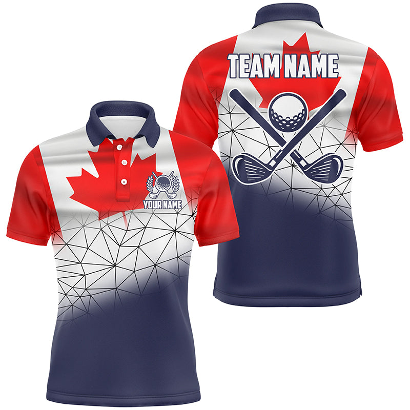 Canadian Flag Golf Clubs Navy geometric pattern Men golf polo shirts Custom Patriotic golf outfits men NQS8264