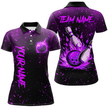 Load image into Gallery viewer, Purple Flame Bowling Jersey For Women Custom Bowling Polo, Quarter-Zip Shirt for Team, Gift for Bowler NQS8466