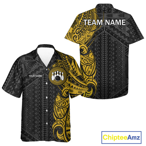 Black and Yellow Tribal pattern Hawaiian bowling shirts Custom Team bowling button up shirts NQS10650
