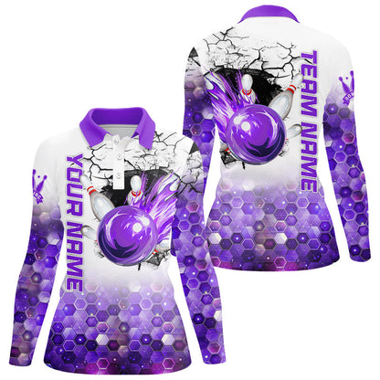 Womens Bowling Polo, Quarter Zip Shirts Custom Bowling Team League Jerseys, Bowling Uniform | Purple NQS8721