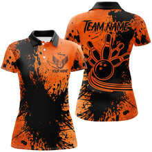 Load image into Gallery viewer, Black and Orange Womens Bowling Polo, Quarter Zip Shirts Custom Halloween Bowling Team League Jerseys NQS8722