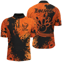 Load image into Gallery viewer, Black and Orange Mens Bowling Polo, Quarter Zip Shirts Custom Halloween Bowling Team League Jerseys NQS8722