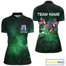Load image into Gallery viewer, Funny Flamingo Team bowling shirts for Women custom Green Galaxy pattern bowling jerseys for bowlers NQS10884