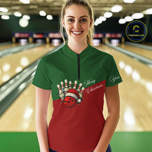 Load image into Gallery viewer, Red and Green Christmas Bowling Polo, Quarter Zip Shirts For Women custom Ladies bowling jerseys NQS11052