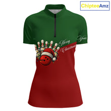 Load image into Gallery viewer, Red and Green Christmas Bowling Polo, Quarter Zip Shirts For Women custom Ladies bowling jerseys NQS11052