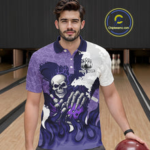 Load image into Gallery viewer, White and Purple Camo Flame Lightning Skull Bowling Shirts For Men Custom Bowling Team Jerseys NQS11055