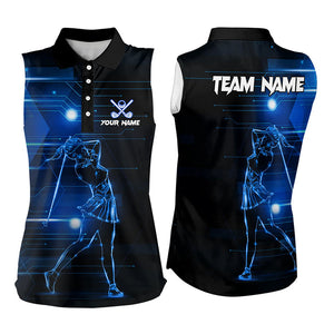 Blue Light Golfer Womens Sleeveless Polo Shirt custom golf tops for ladies, team golf wear NQS9178