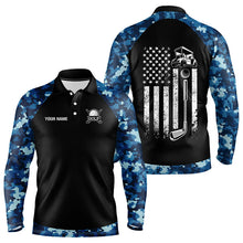 Load image into Gallery viewer, Black and Blue Camo American Flag Mens Golf Polo Shirts custom patriotic golf tops for men NQS9180