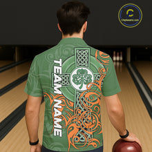 Load image into Gallery viewer, Green &amp; orange Irish Tribal Cross St Patrick's Day Bowling Hawaiian shirt Custom Lucky Bowling Jersey NQS11255