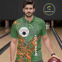 Load image into Gallery viewer, Green and orange Irish Tribal Cross St Patrick's Day Mens bowling shirts Custom Lucky Bowling Jerseys NQS11255