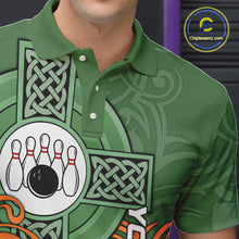 Load image into Gallery viewer, Green and orange Irish Tribal Cross St Patrick's Day Mens bowling shirts Custom Lucky Bowling Jerseys NQS11255