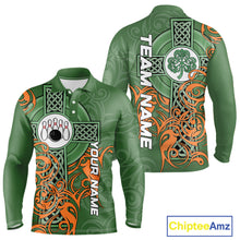 Load image into Gallery viewer, Green and orange Irish Tribal Cross St Patrick's Day Mens bowling shirts Custom Lucky Bowling Jerseys NQS11255