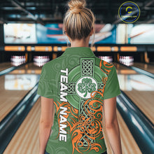 Load image into Gallery viewer, Green and orange Irish Tribal Cross St Patrick's Day Women bowling shirts Custom Lucky Bowling Jersey NQS11255
