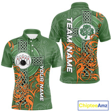Load image into Gallery viewer, Green and orange Irish Tribal Cross St Patrick's Day Mens bowling shirts Custom Lucky Bowling Jerseys NQS11255