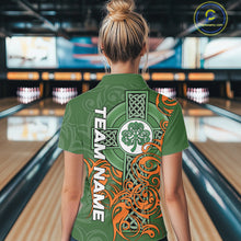 Load image into Gallery viewer, Green and orange Irish Tribal Cross St Patrick's Day Women bowling shirts Custom Lucky Bowling Jersey NQS11255