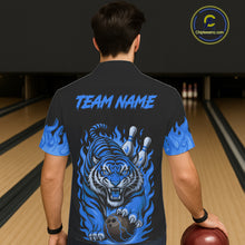 Load image into Gallery viewer, Black and Blue Flame Tiger Bowling Hawaiian Shirt Custom Team Tiger Bowling Jersey NQS11256