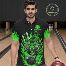 Load image into Gallery viewer, Black and Green Flame Tiger Bowling Polo, 1/4 Zip Shirts for Men Custom Team Tiger Bowling Jersey NQS11257