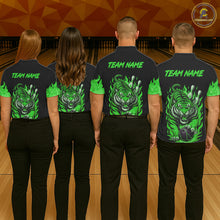 Load image into Gallery viewer, Black and Green Flame Tiger Bowling Polo, 1/4 Zip Shirts for Women Custom Team Tiger Bowling Jersey NQS11257