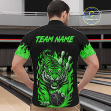 Load image into Gallery viewer, Black and Green Flame Tiger Bowling Polo, 1/4 Zip Shirts for Men Custom Team Tiger Bowling Jersey NQS11257