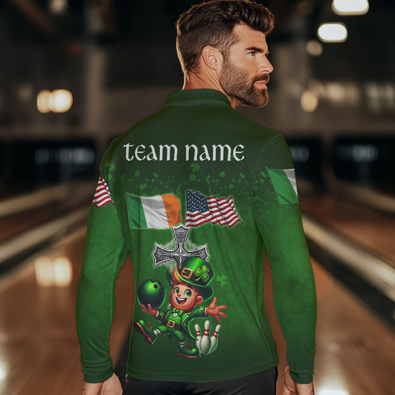 Irish American Flags Green Shamrock Bowling Shirts For Men Custom St Patrick Day Team Bowling Jerseys NQS9388