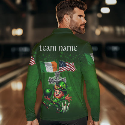 Irish American Flags Green Shamrock Bowling Shirts For Men Custom St Patrick Day Team Bowling Jerseys NQS9388