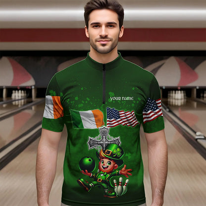Irish American Flags Green Shamrock Bowling Shirts For Men Custom St Patrick Day Team Bowling Jerseys NQS9388