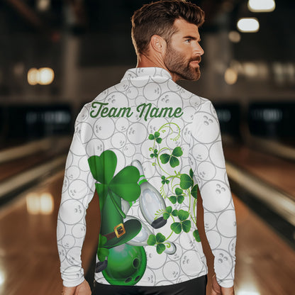 Green shamrock Mens bowling polo, quarter zip shirts Custom St Patrick Day team league bowling jerseys NQS9532