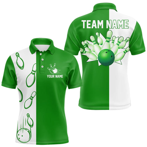 Green and white retro vintage Bowling polo, quarter zip shirts for men custom Bowling team jerseys NQS9533