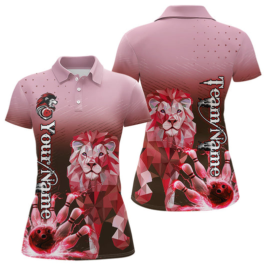 Red Lightning Lion Bowling Polo, Quarter Zip Shirts for Women Custom Lion Bowling Team jerseys NQS9692